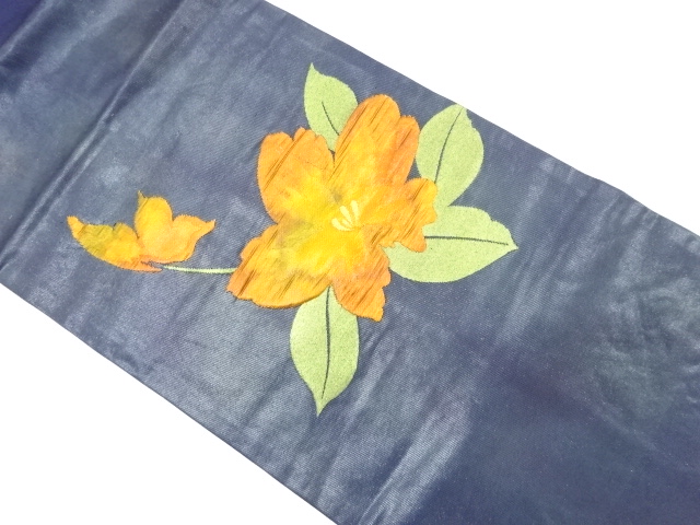 草花模様織り出し　名古屋帯